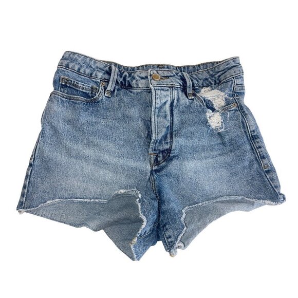 GOOD AMERICAN Good 90's Yoke Contrast Short in Indigo 095 2/26 Denim Jeans - Picture 5 of 16